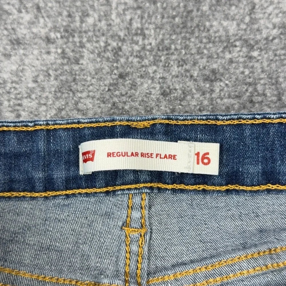 Levis Girls Size 16 Regular Rise Flare Jeans‎ Blue Stretch Denim Medium Wash